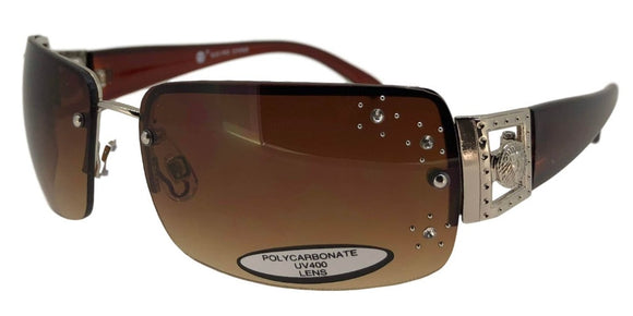 F9312QS Brown Metal Rhinestone Sunglasses