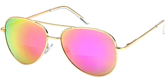 516QSBF-Pink Bifocal Aviators Color Mirror Lens Sunglasses