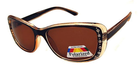 pL51748b Brown Ladies Rhinestone Polarized Sunglasses