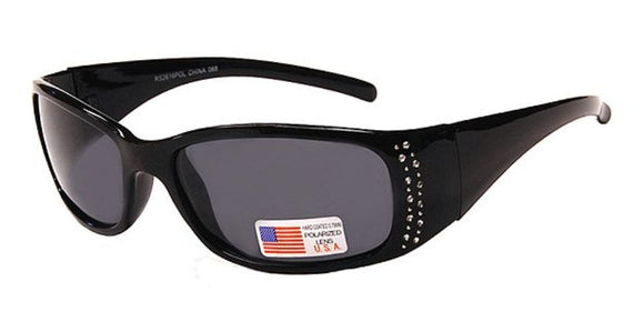 pL2616b Black Ladies Rhinestone Polarized Sunglasses