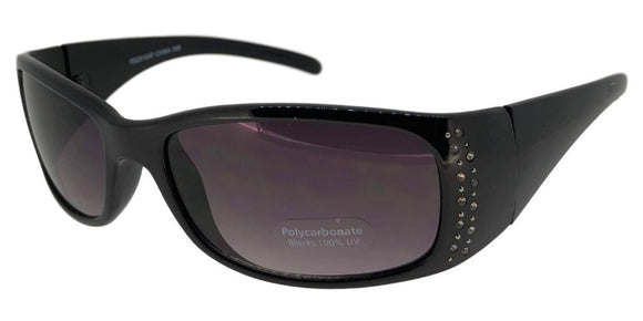 F3727B Black Skinny Rectangle Rhinestone Sunglasses