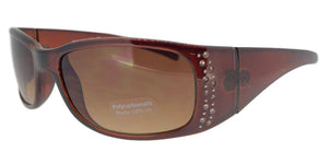 F3727B Brown Skinny Rectangle Rhinestone Sunglasses